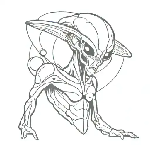 Alien And Saturn Sketch Style