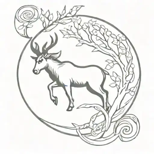 Capricorn Sign Tattoo Design Featuring Elements Like Trees