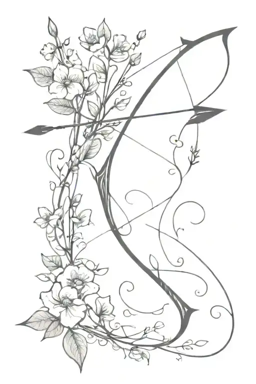 Bow And Arrow With Vines And Flowers Groing Around It