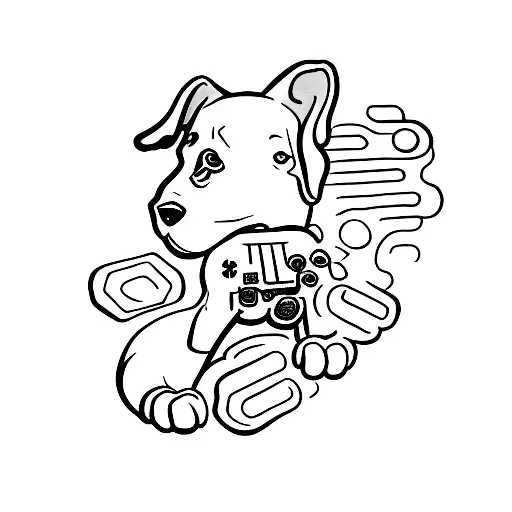A Minimalist Tattoo Of A Dog Playing A Video Game