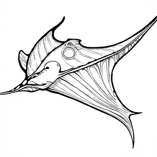 Mayan Themed Manta Ray Swimming Gracefully