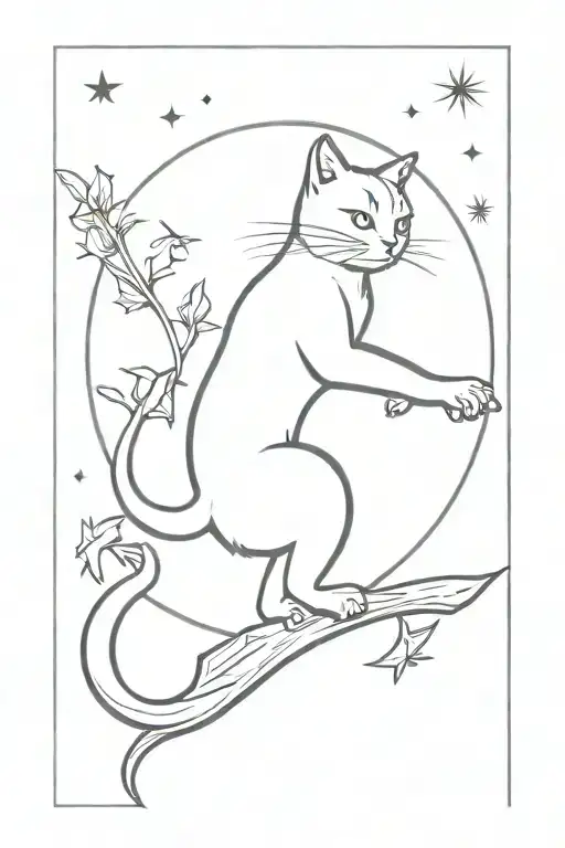 Kitty On Broom In Front Of Moon