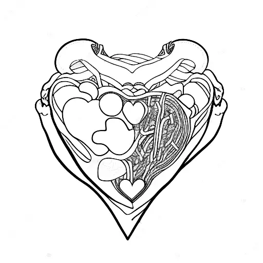 A Black And White Cat Inside Ribs Where The Heart Should Be