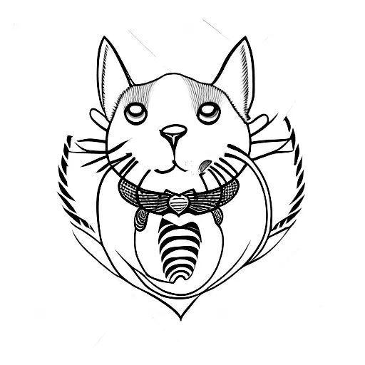 A Black And White Cat In Human Ribs Where The Heart Should Be