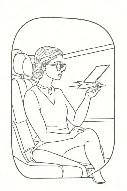 Airplane Window With A Woman Reading A Book And Drinking A Martini