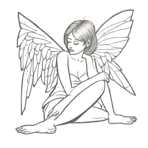 Fairy Sitting Sad With A Pair Of Wings