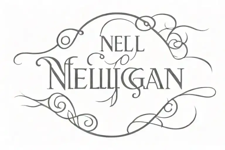 The Word 'Nelligan' In A Fancy Font In White With A Geometric Black And White Background