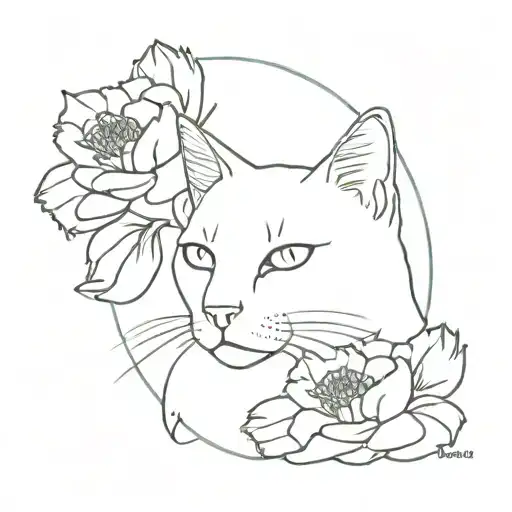 Outline Of A Cat With Carnation Flowers Growing Behind It