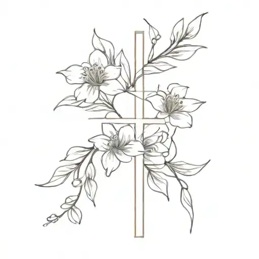 Cross With Birth Flowers Wrapped