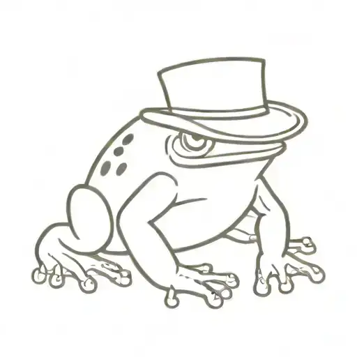 Chubby Frog Sitting Down Whit A Top Hat From A Side Angle And His Back Legs Are Like Arched