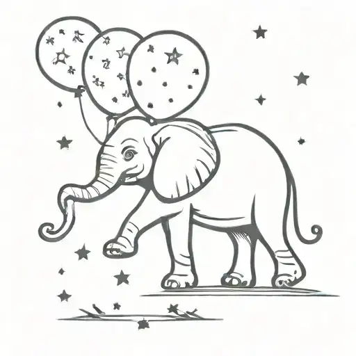 Elephant Holding Balloon Surrounded By Stars Forming The Shape