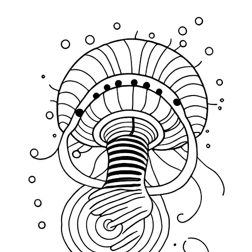 Black Jellyfish Fine Line With A Red Circle On The Background