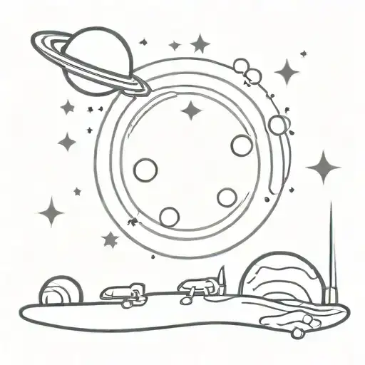 Planets And Stars And Rocket Ship With Alien