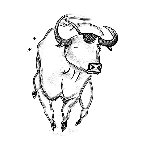 A Bull With Clouds And Stars Around