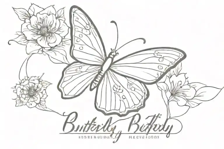 Butterfly With Name And Date Tattoo Design Featuring