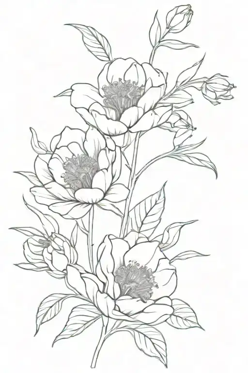 Birth Flower Bouquet Fine Line Drawing