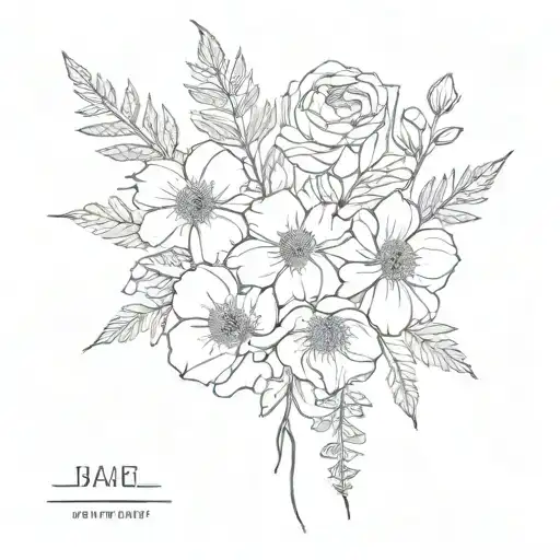 Fine Line Flower Bouquet With June July And March Birth Flowers