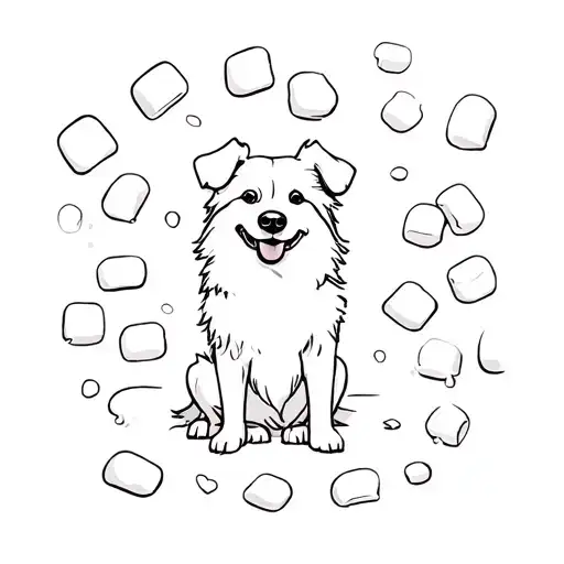 Border Collie Sitting With Mini Cartoon Marshmallow Around