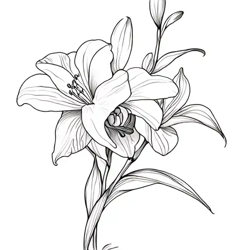 Orchid And Lily Flowers Intertwined