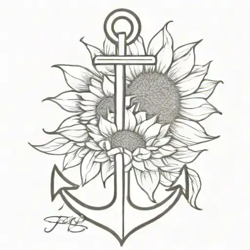 Anchor Tattoo With Sunflower And The Word 'Pop'