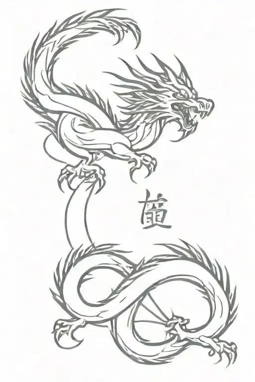 Japanese Kanji Dragon Flying
