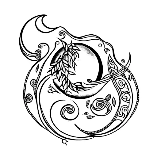 A Cute Crescent Moon Tattoo With Vines And Lavender