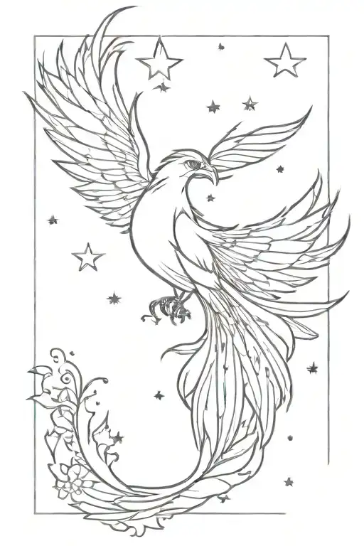 Phoenix Bird With Stars Surrounding