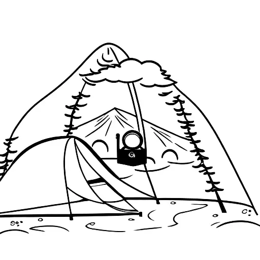 Camping Tent At A River With Trees And A Gaming Console