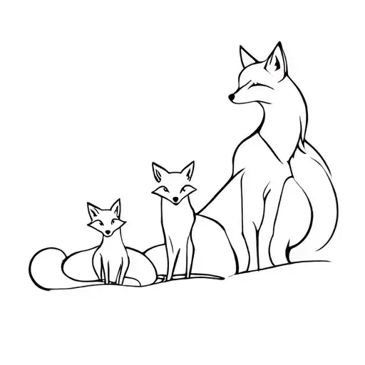 Renard Mom With Two Fox Babies