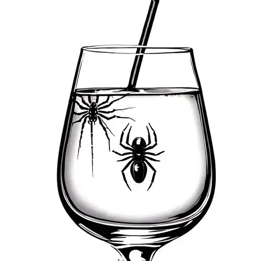 Simple Tattoo - Vodka Glass With Drink & A Spider Inside To Indicate Its Poison