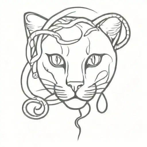 A Simple Cat Head With Medusas's Snakes On Its Head