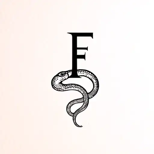 Cute Baby Snake Tattoo With Letter F