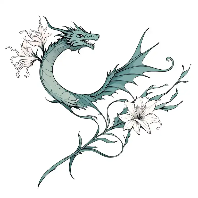 Gladiolus Flower With Earth Dragon Flying