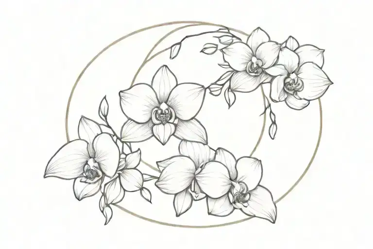 Lilac Flower And Orchid Flower In A Circle Shape