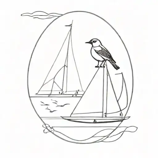 Sail Boat And Robin Bird