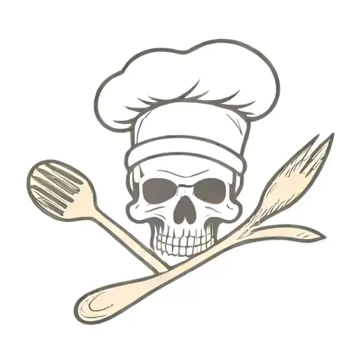 Skull With Chef Hat Holding Wooden Spoon And Fork Crossed