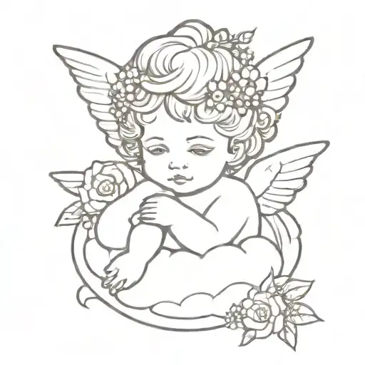Cherub On A Cloud With A Forget Me Not Flower Crown