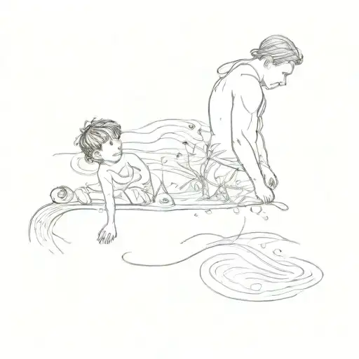 A Man And A Child Playing In The Water