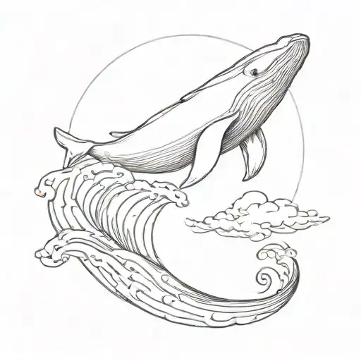 A Minimalist Design Of A Whale Riding A Wave In The Ocean
