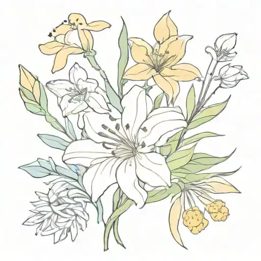 Flower Bouquet With Iris Daffodil Daisy Lily And Aster