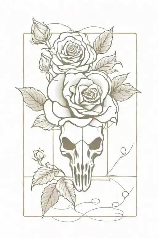 Rectangle Card With Floral Roses And A Rams Skull In The Centre