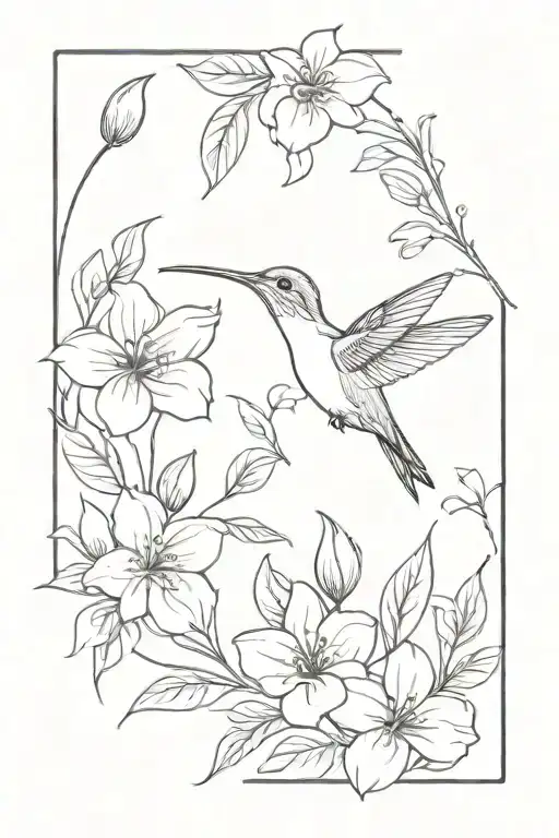Flowers And A Small Hummingbird