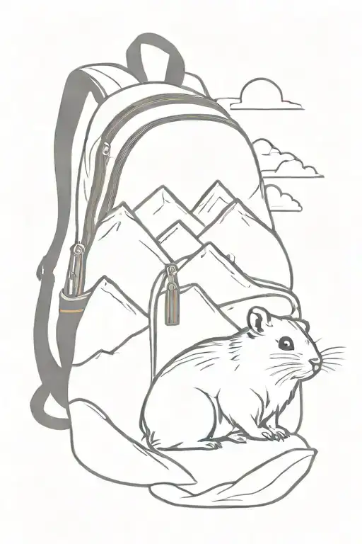 Hiking Mountain Hamster On A Mountain Peak With Backpack
