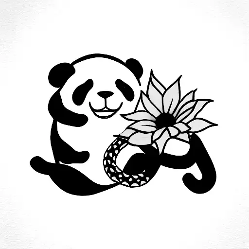 Panda Holding Sunflower With Snake