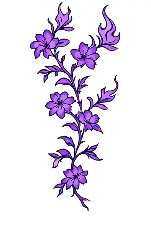 Purple Flowers On A Vine That Are On Fire With Purple Flames