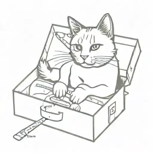 Calico Cat Holding A Knife In A Box