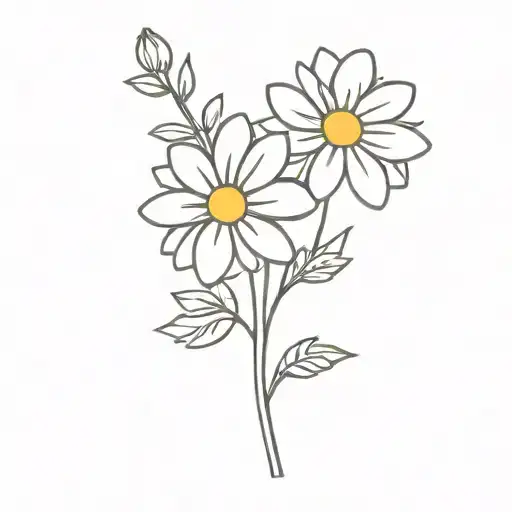 Simple Single Line Cross With Two Chrysanthemums And One Daisy