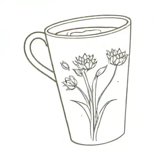 Coffee Cup With Wild Onions On It And The Rising Sun Behind It