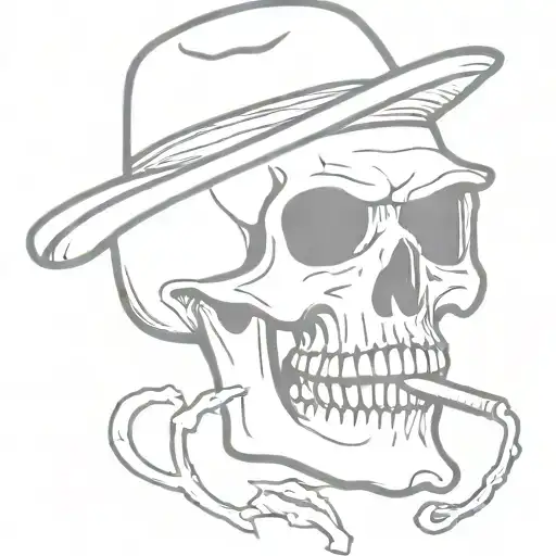 Skull With A Drill Sergeant Hat Smoking A Cigar