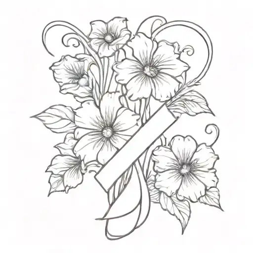 Ribbon Holding Popies And Violets